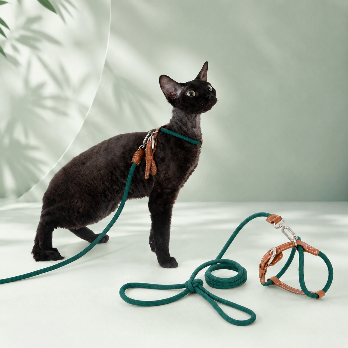Turquoise Green HD024017 Cross-Motion cat harness and leash set