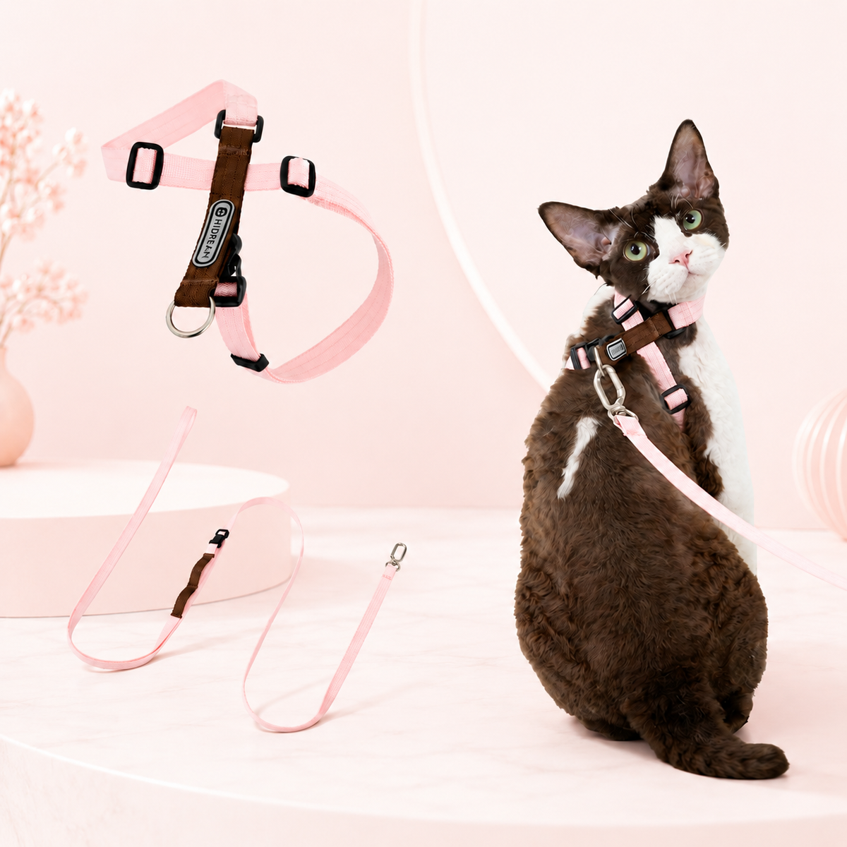 Rose Pink HD024019 figure-8 cat harness and leash set