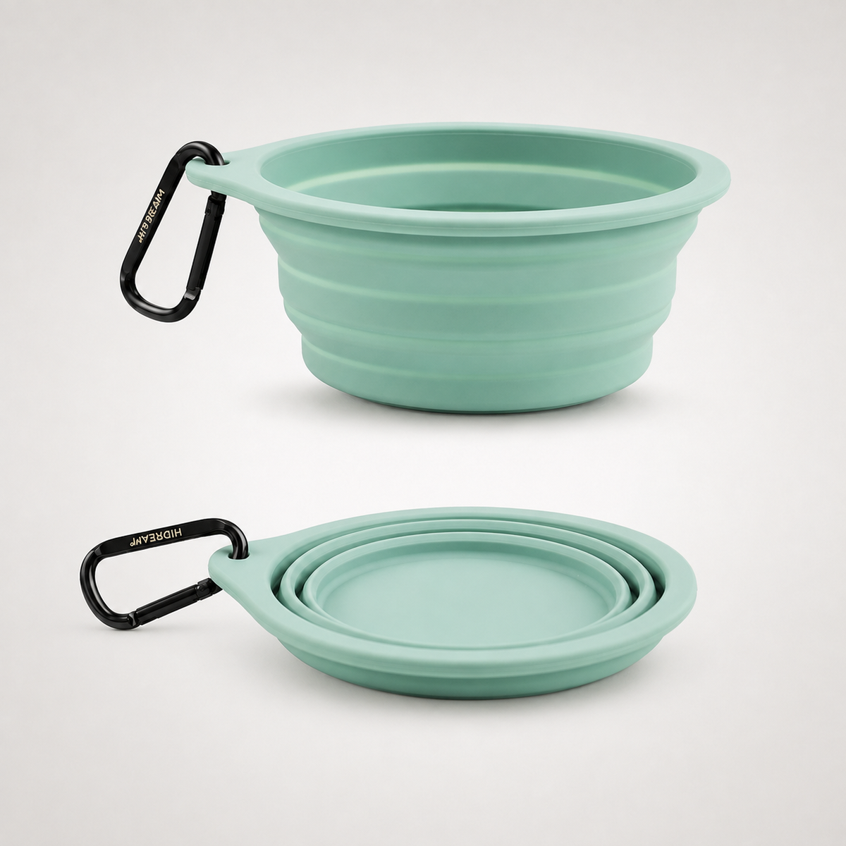 Foldable silicone travel bowl in gray-green