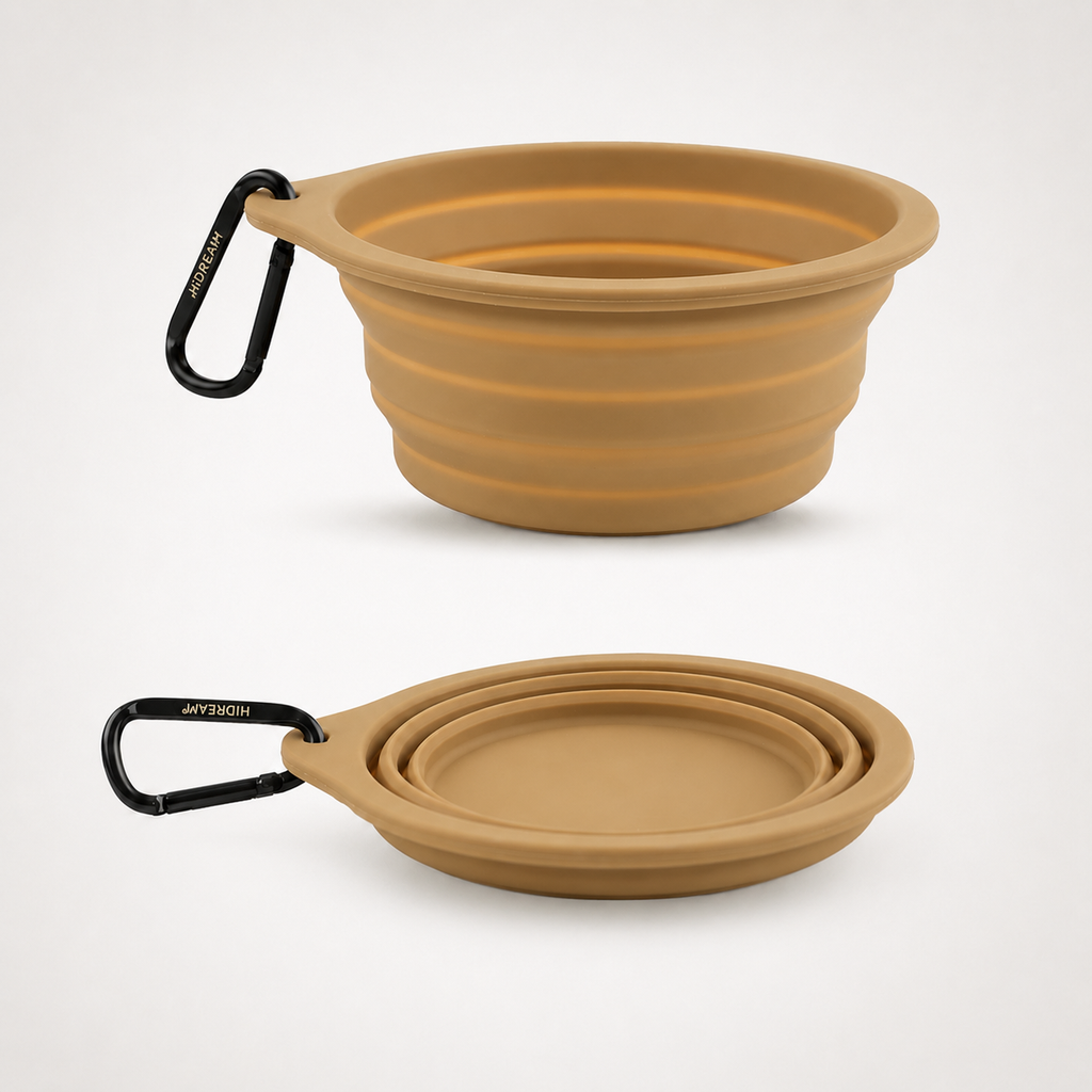Foldable silicone travel bowl in khaki