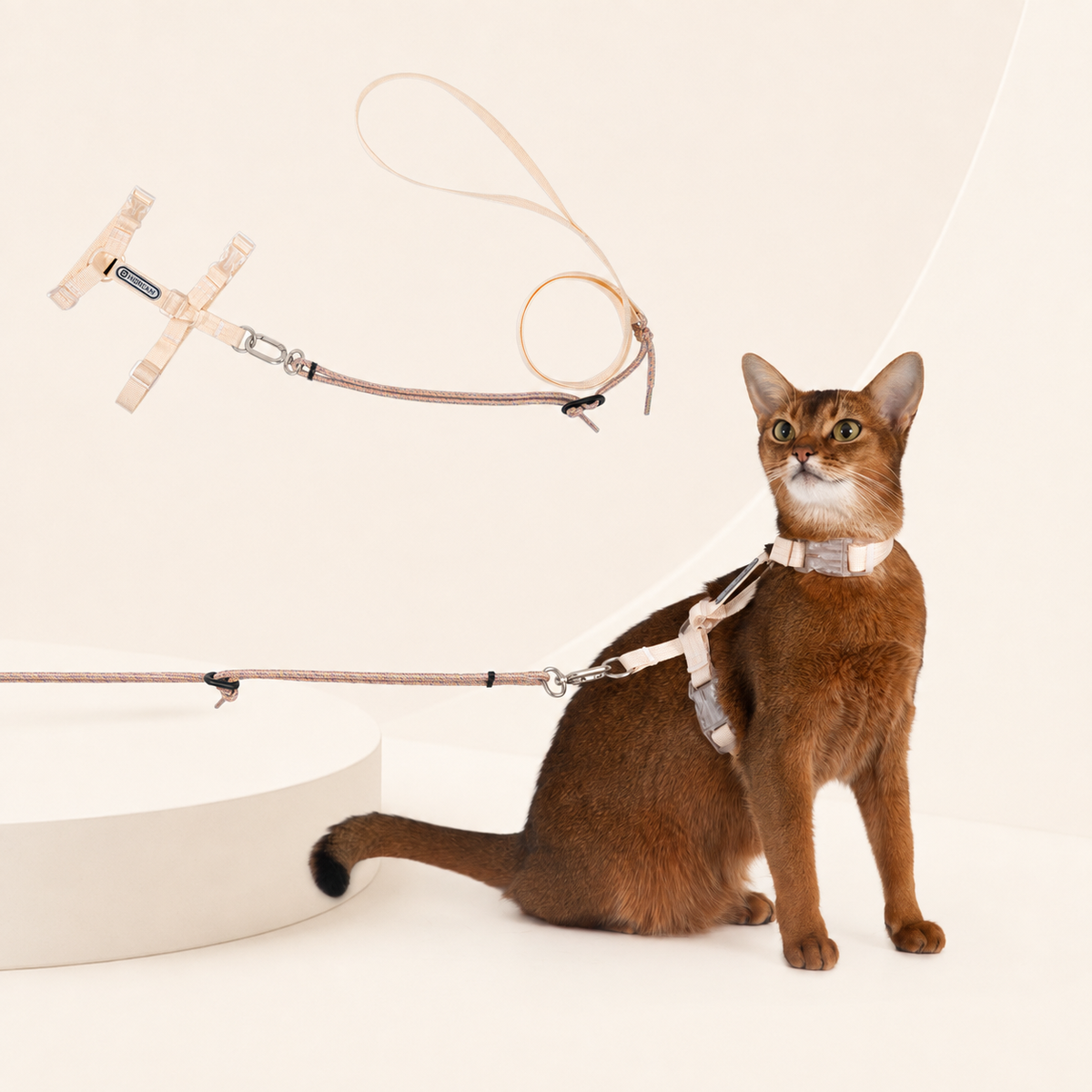Camellia White Bobo Series cat harness and leash set