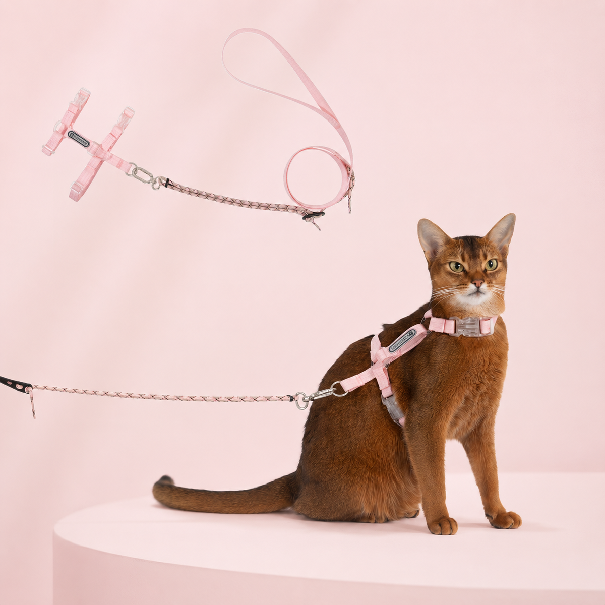Lychee Pink Bobo Series cat harness and leash set