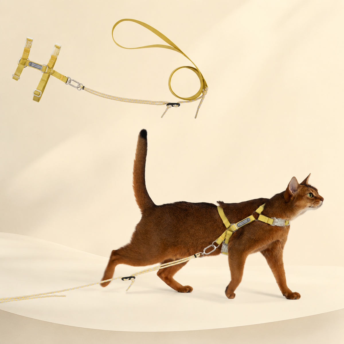 Pomelo Yellow Bobo Series cat harness and leash set