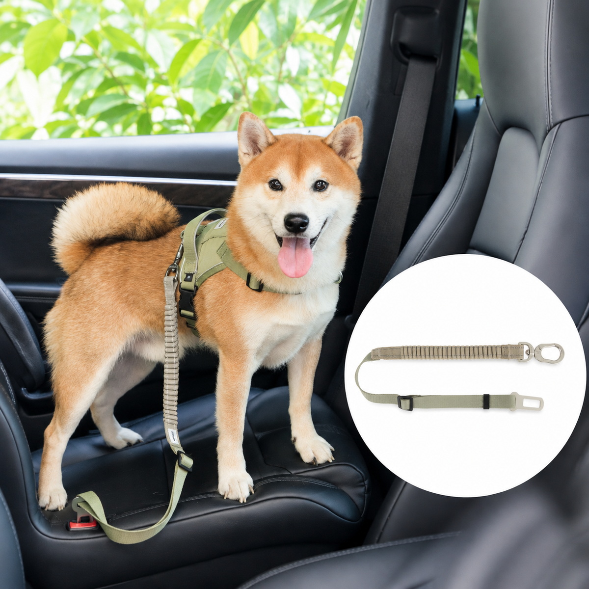 Olive Green Valley pet car safety belt SKU image