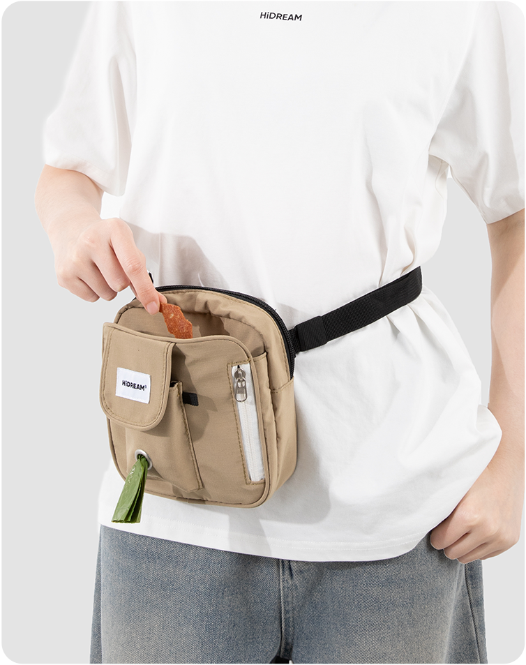 Terracotta Brown Toast Training Treat Pouch worn at the waist